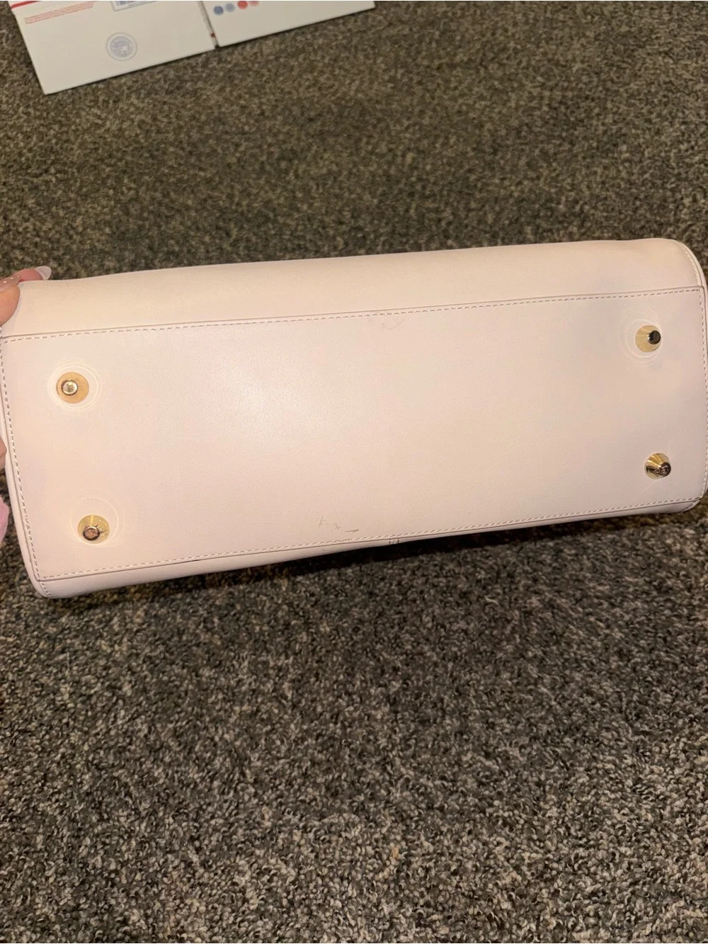 Vince Camuto Cream Leather Structured Top-Handle Satchel